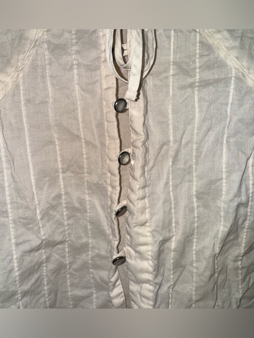 Vintage Diesel Cream 100% Cotton Prairie Semi Sheer Button Down Stripe Blouse M - Picture 4 of 11